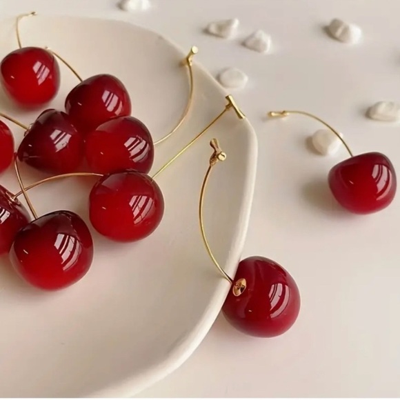 New! Anthropologie Jewelry Red Cherry Drop Earrings NWOT - Picture 2 of 12